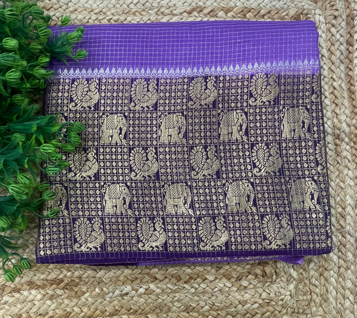 Lilac n Purple Checks Cotton Silk Saree 13