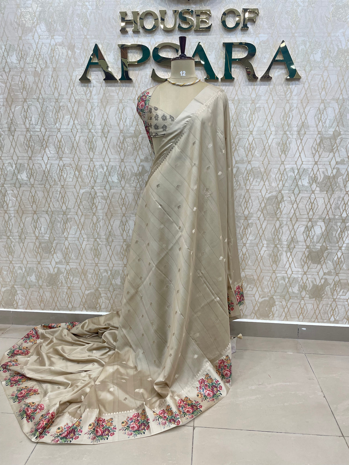 Cream Banarasi Soft Tussar Digital Print Saree