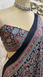 Black Pure Modal Silk Ajrak Print Saree 05