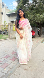 White n Pink Soft Organza Embroidery Saree 103