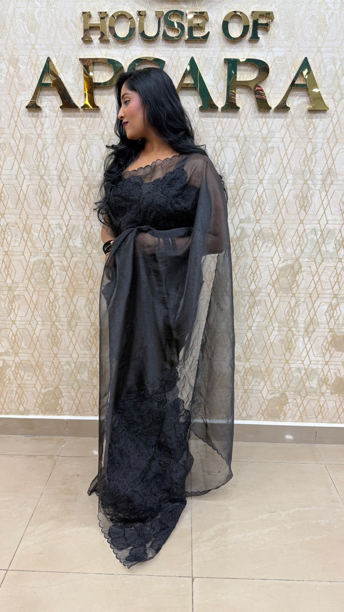 Black Organza Floral Embroidery Saree 29