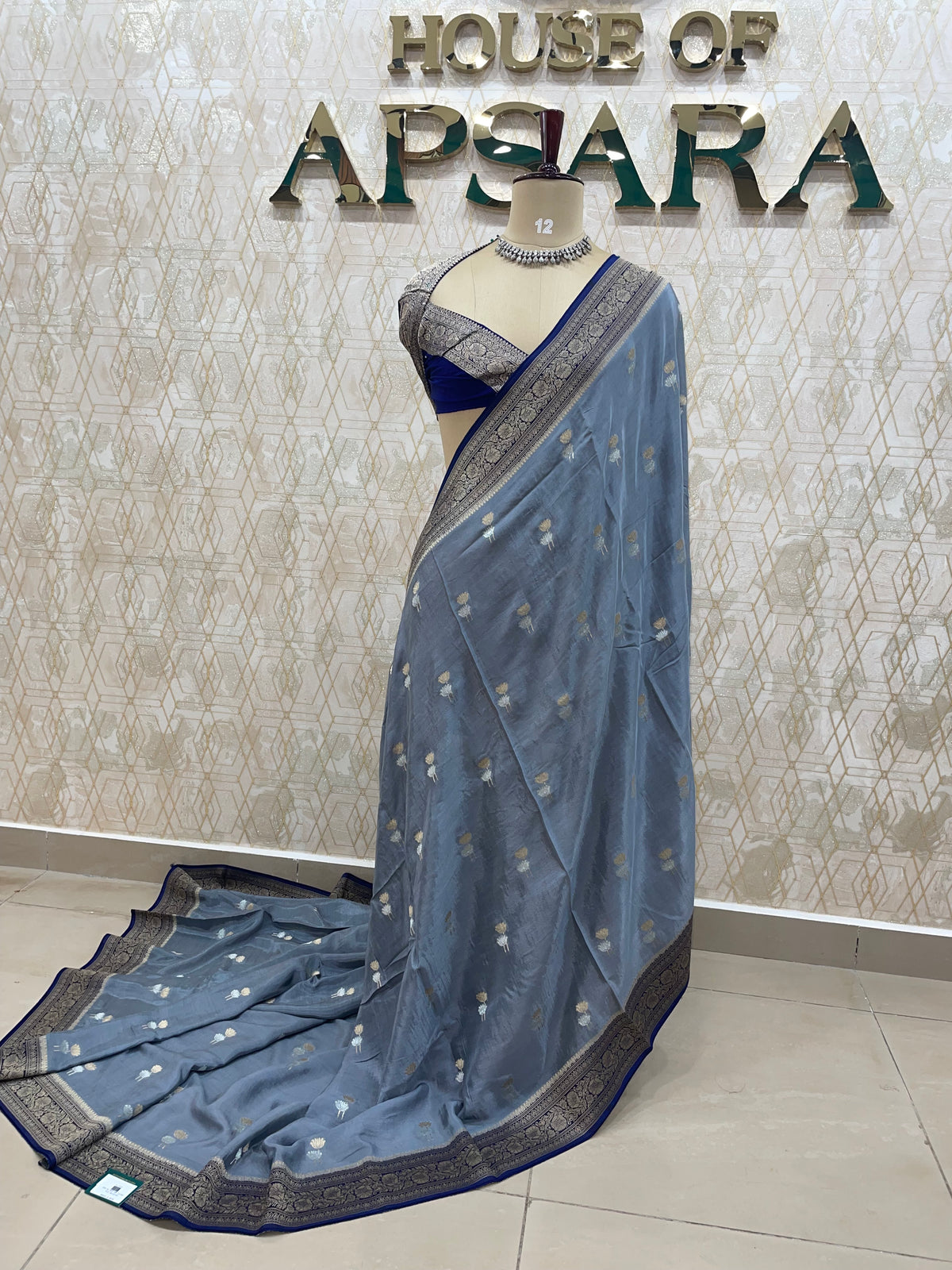 Grey Chinon Banarasi Border Saree 24