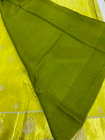 Neon Yellow n Green Matka Silk with Satin Border Saree 14