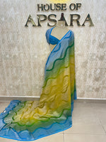 Blue n Yellow With Silver Zari Semi Chiffon Saree 70