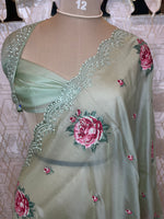 Pista Green Soft Organza CutWork With Embroidery Saree 40