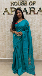 Teal Blue Knot Work Matka Tussar Saree 28