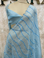 Pastel Blue Crush Tissue Hand Painted Saree 27
