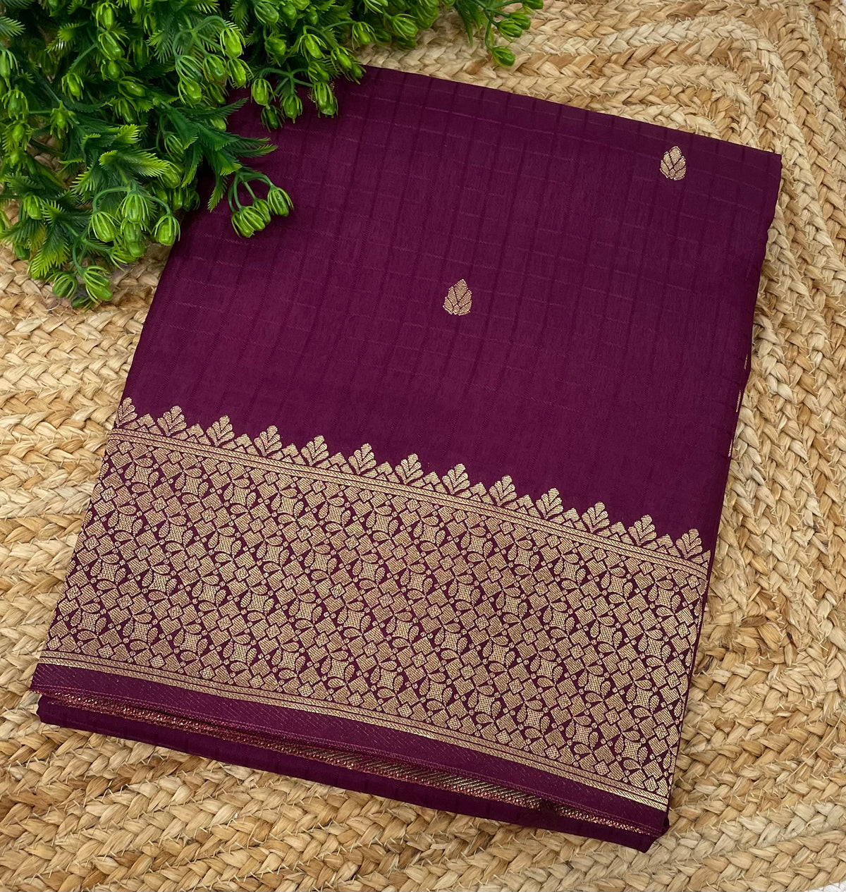 Wine Banarasi Raw Silk Saree 32