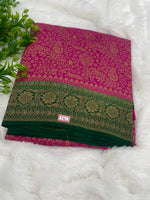 Pink n Green Pure Khadi Banarasi Crepe Saree 06