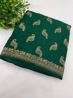 Bottle Green Pure Banarasi Crepe Self Saree 03