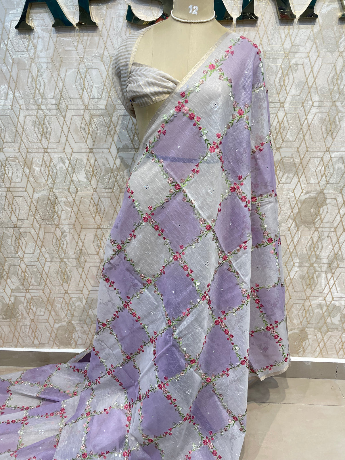 Purple Soft Tissue Embroidery Saree 64