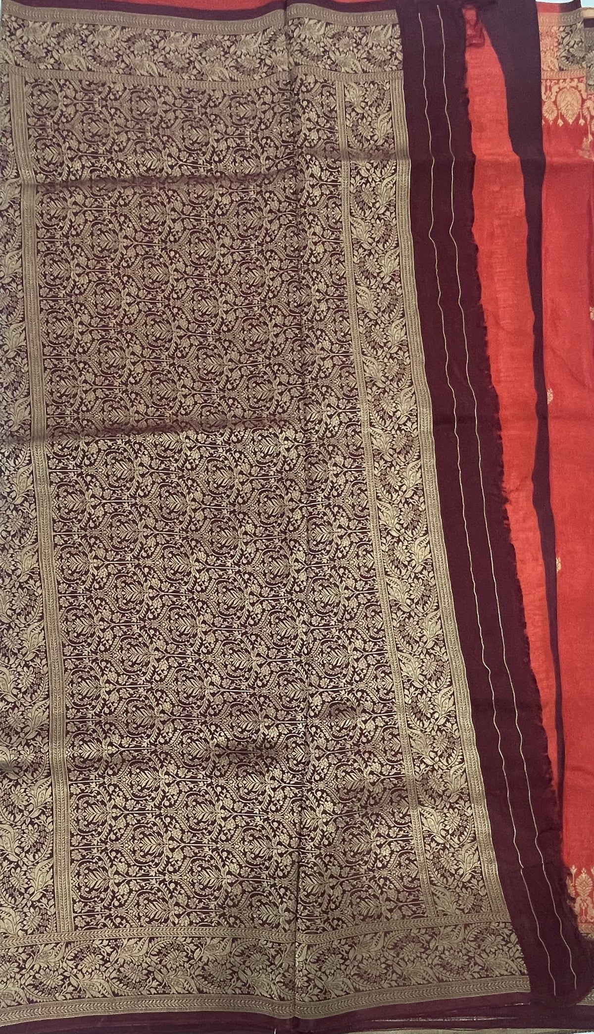 Orange n Brown Semi Silk Saree 25