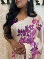 Cream n Pink Satin Digital Print Saree 45