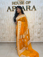Yellow With Silver Zari Semi Chiffon