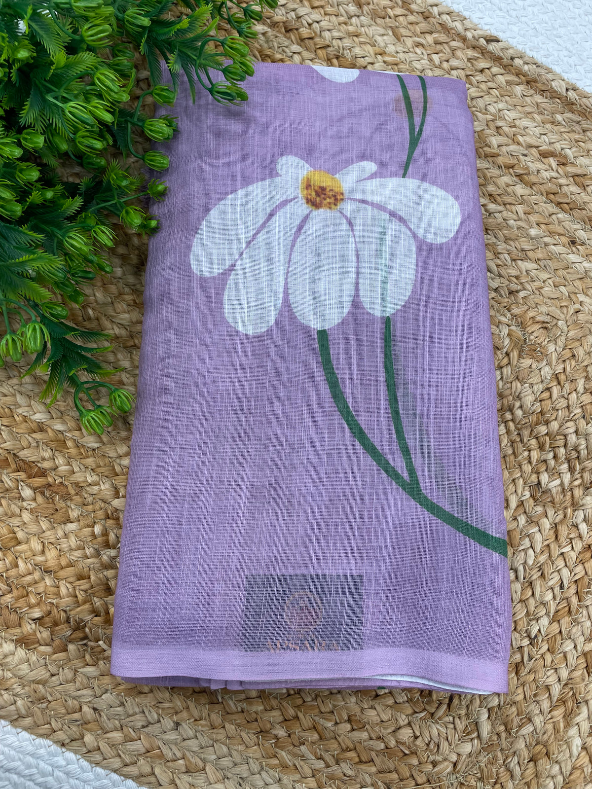 Lilac Lenin Cotton Floral Print Saree 19