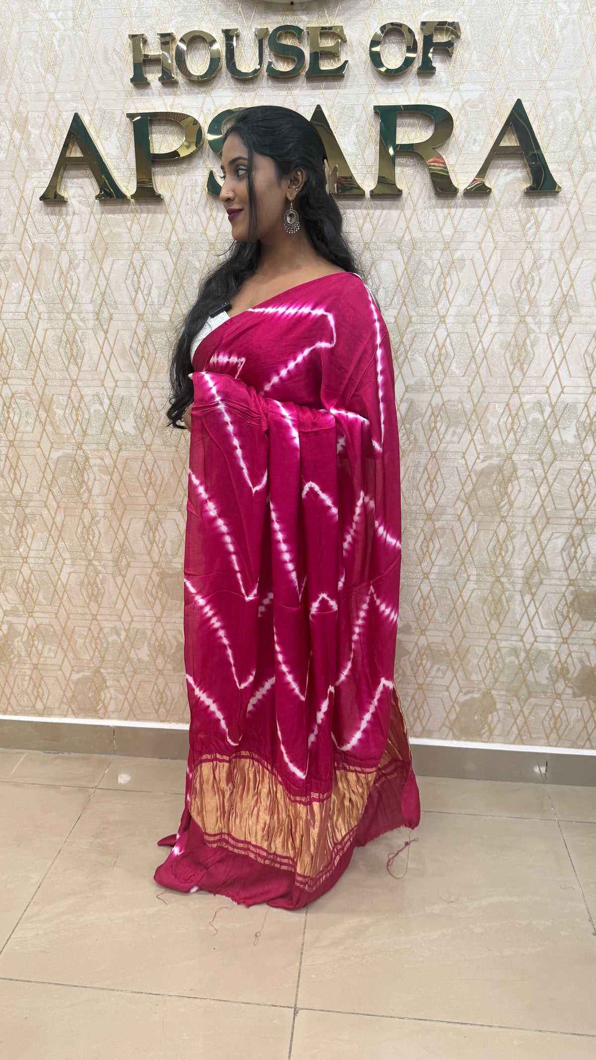 Pink Pure Modal Silk Shibori Print Saree 05