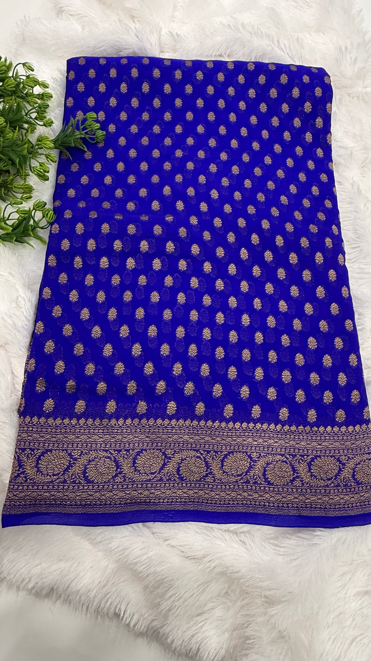 Royal Blue Pure Khadi Georgette Self Saree 04