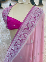 Pink With Silver Zari Semi Chiffon