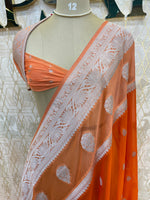Orange n Peach With Silver Zari Semi Chiffon