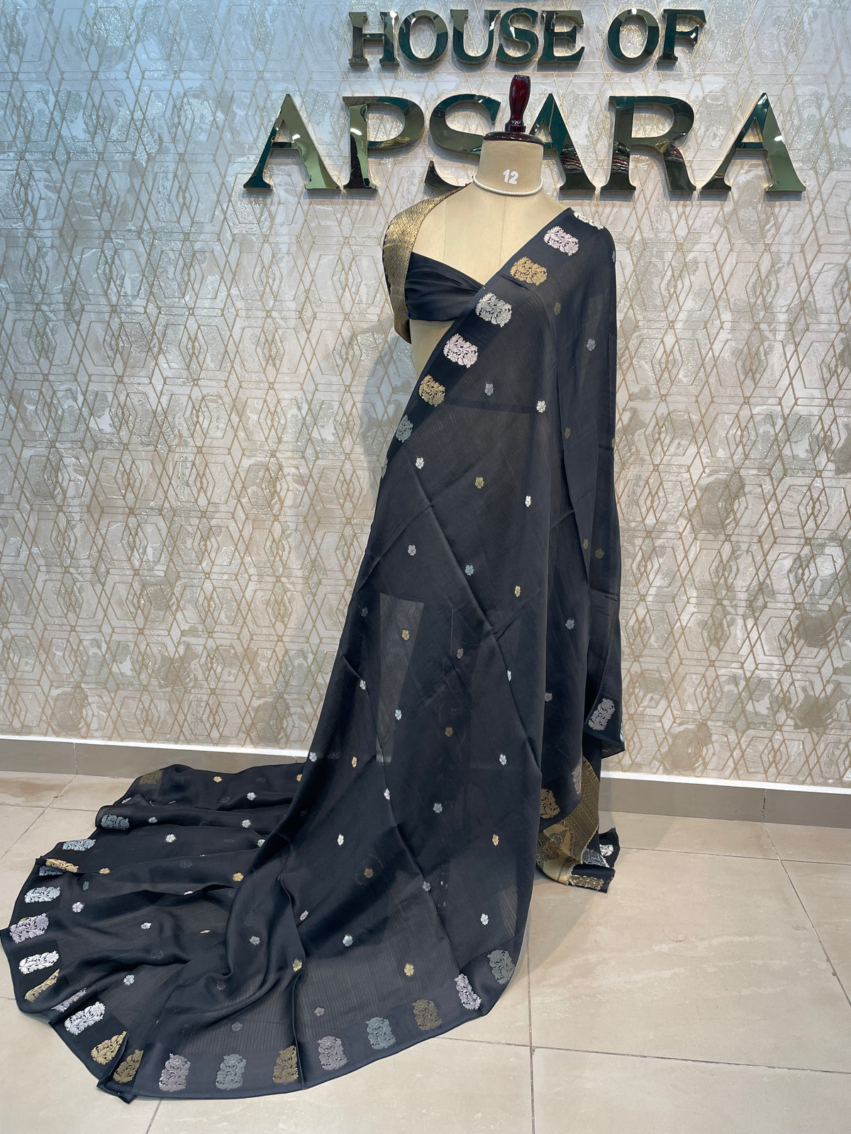 Black Crepe Kota Checks Saree 66
