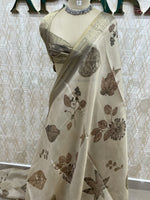 Beige Kanchivaram Tissue Floral Print Saree 35