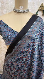 Blue n Black Pure Modal Silk Ajrak Print Saree 05