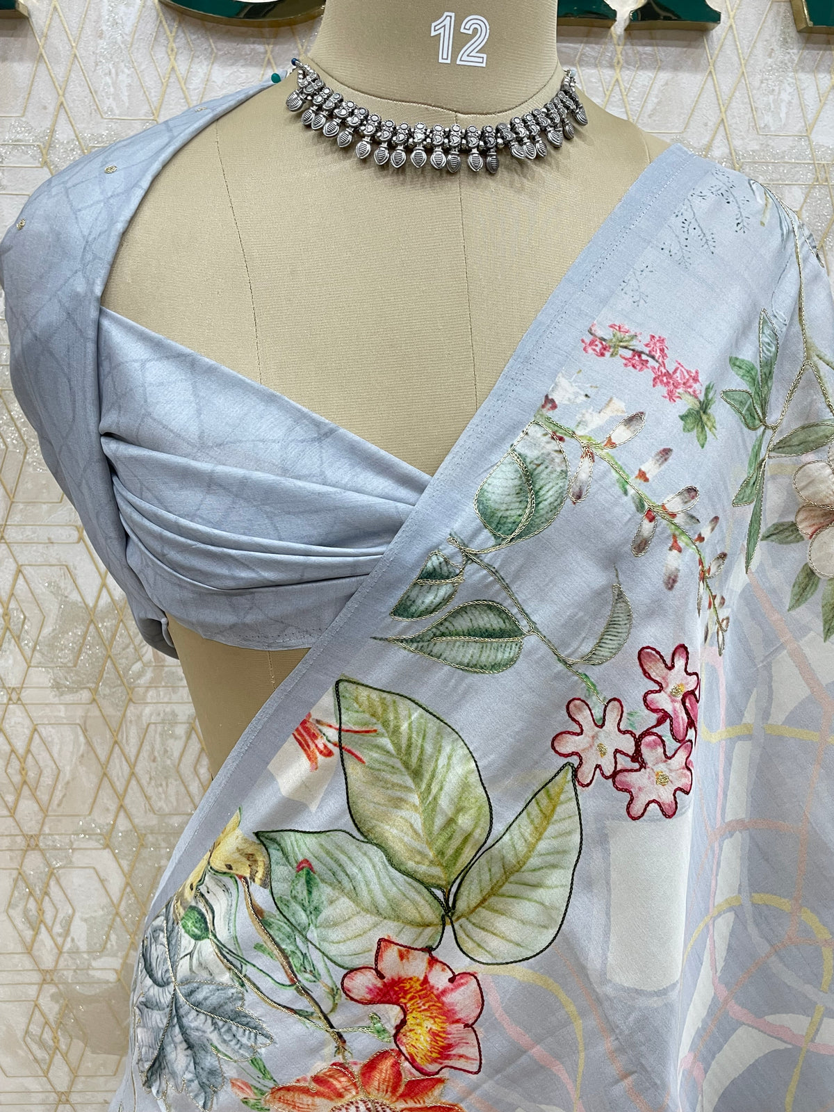 Grey Soft Tussur Aari Work Saree 38