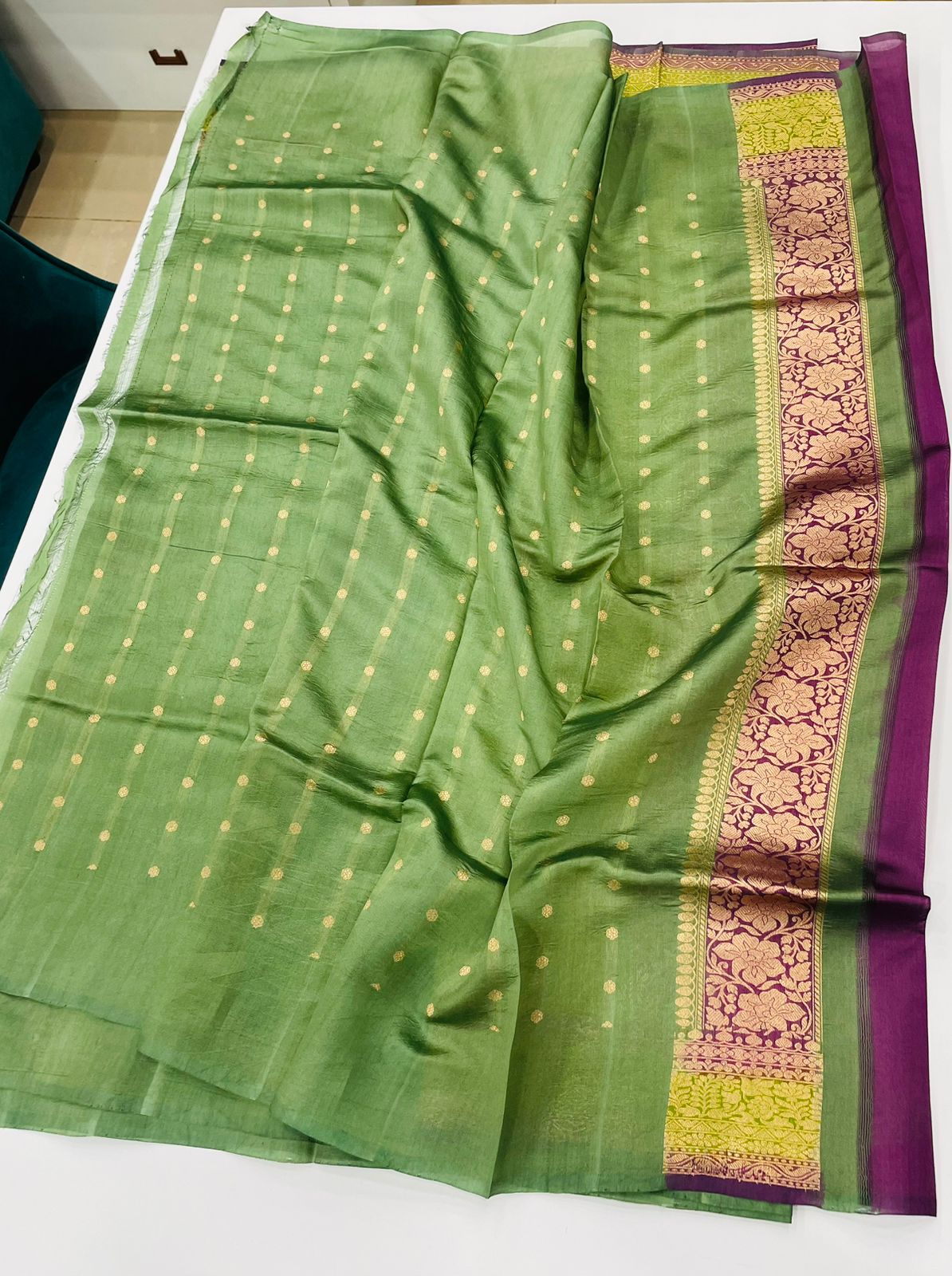 Green Pure Katan Designer saree 02