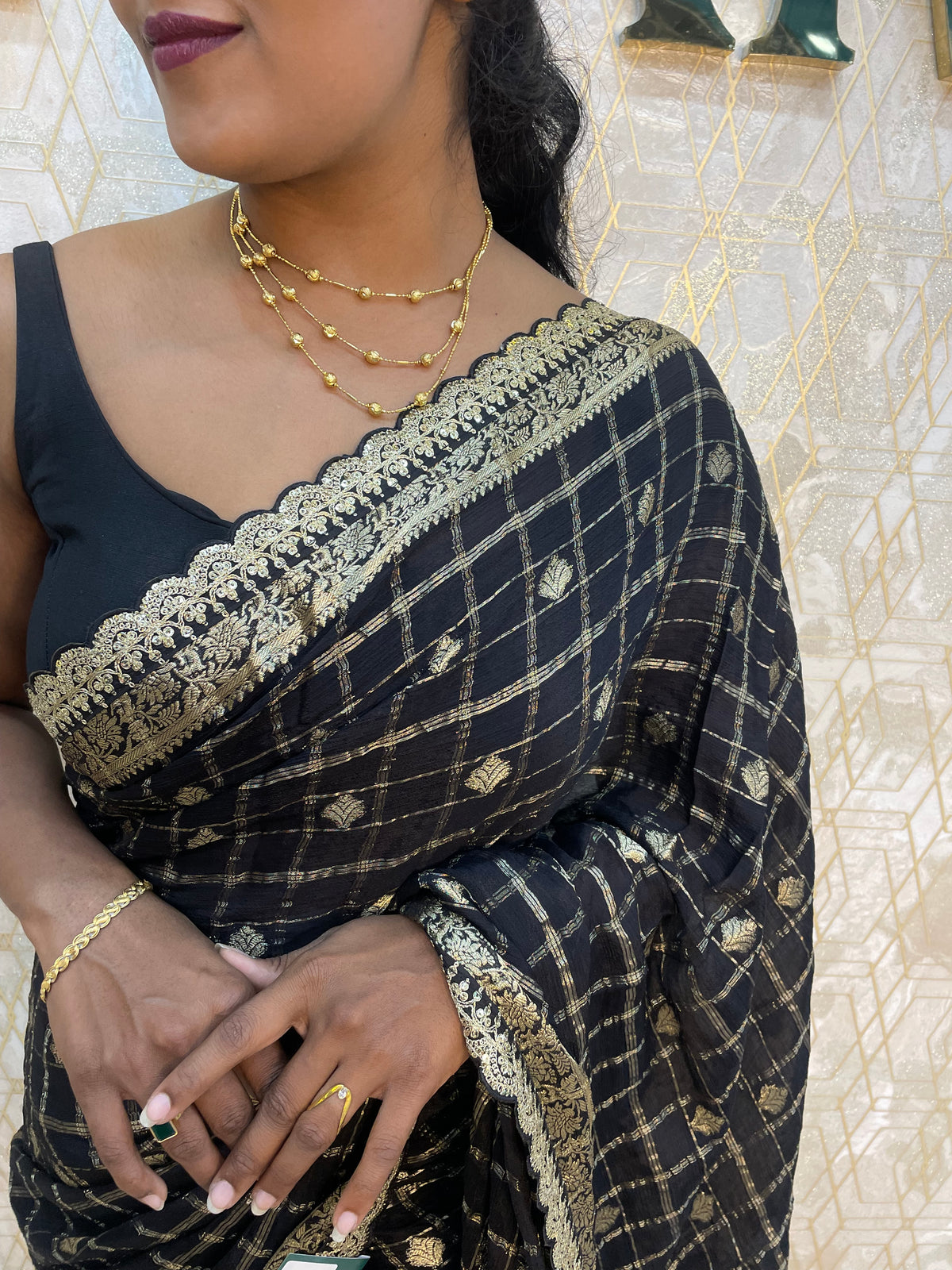 Black Wrinkle Chiffon Saree Traditional Concept