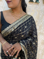 Black Wrinkle Chiffon Saree Traditional Concept