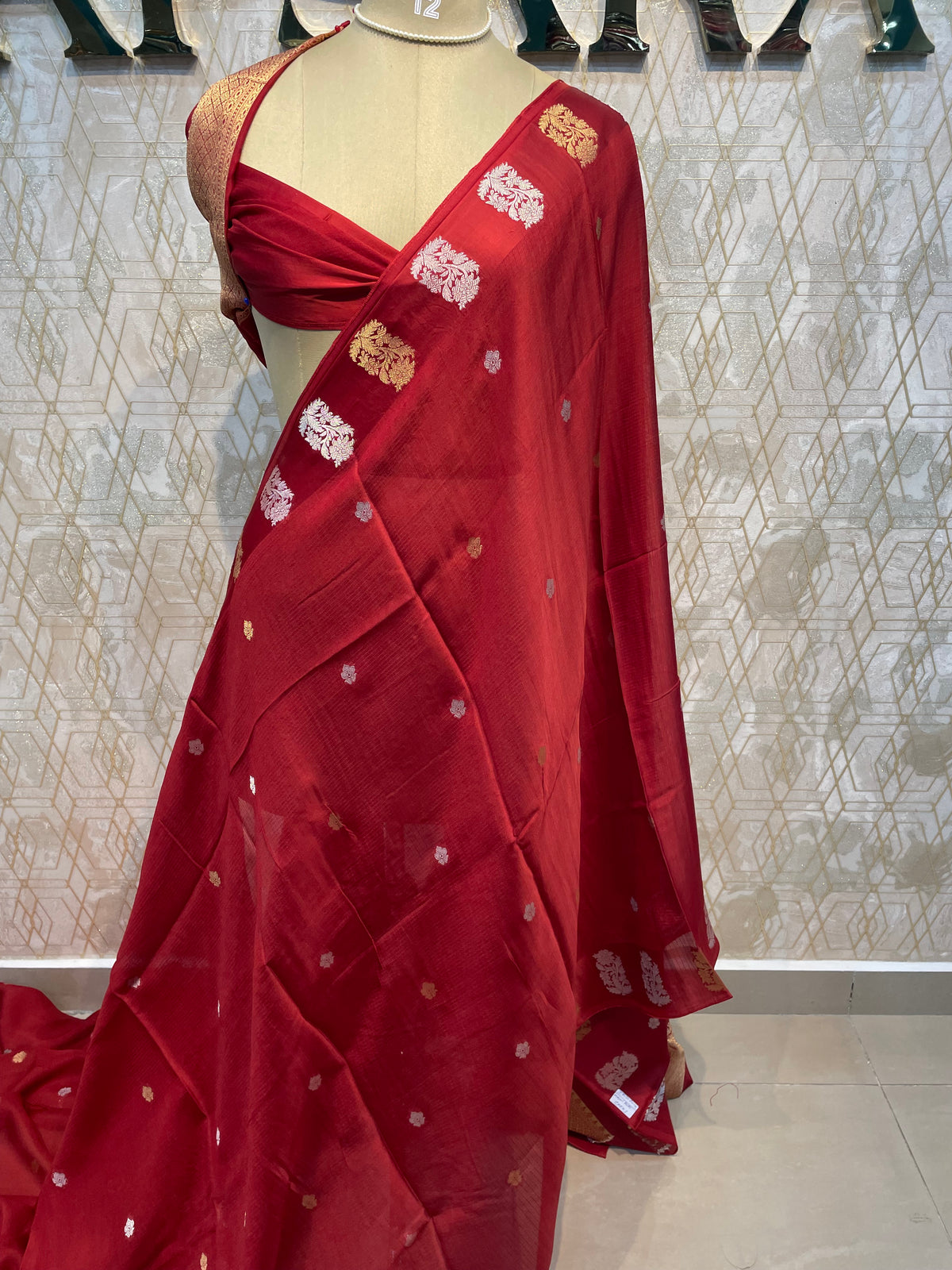 Rust Orange Crepe Kota Checks Saree 66