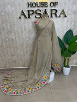 Cream Soft Crush Tissue Sunflower Embroidery Work Saree 301