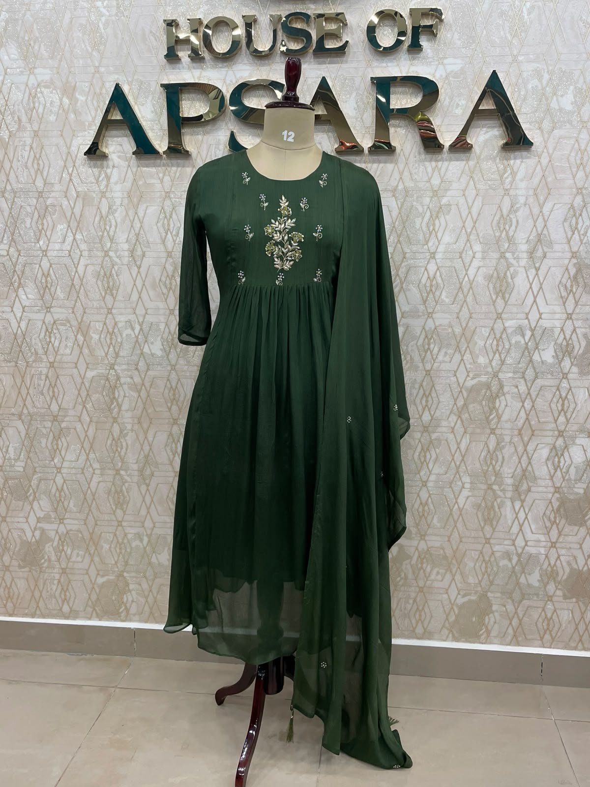 Green Chinnon Handwork Airline Kurtha 112
