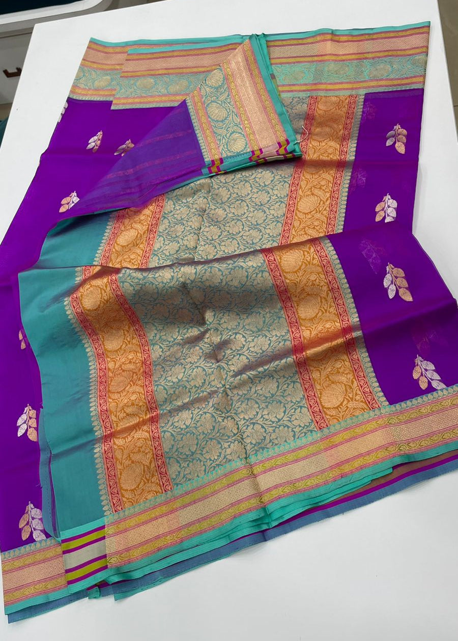 Purple Pure Kora Katan Designer saree 02