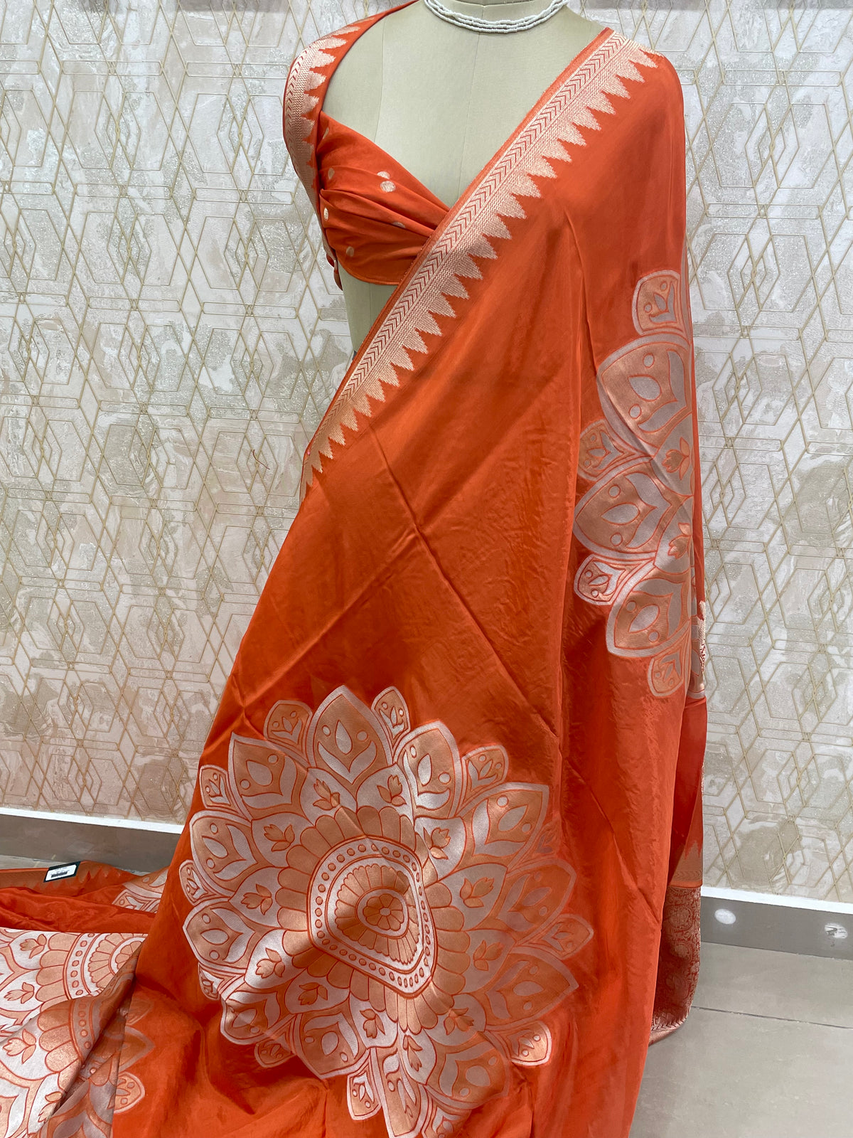 Orange Chiniya Crepe Saree 29