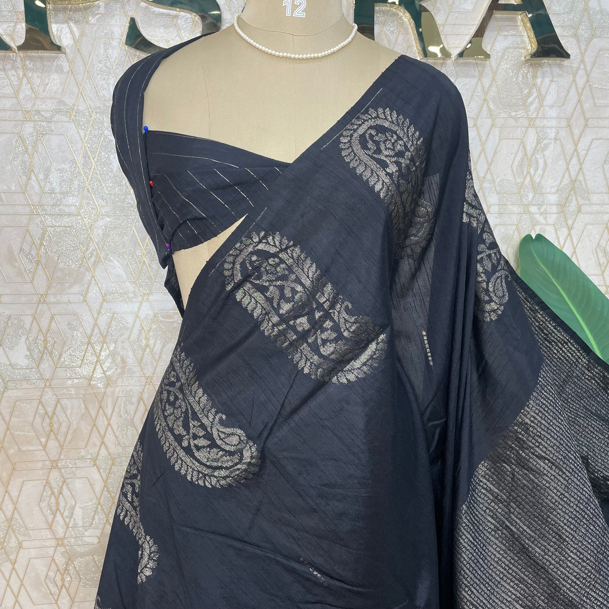 Black Banarasi Tussar Georgette Saree 307