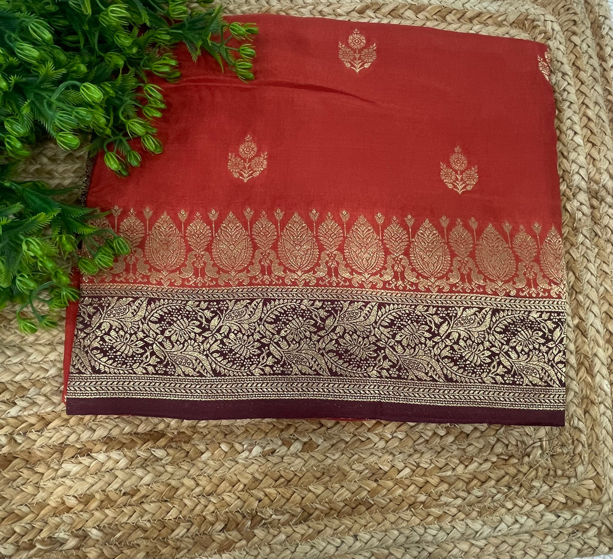 Orange n Brown Semi Silk Saree 25