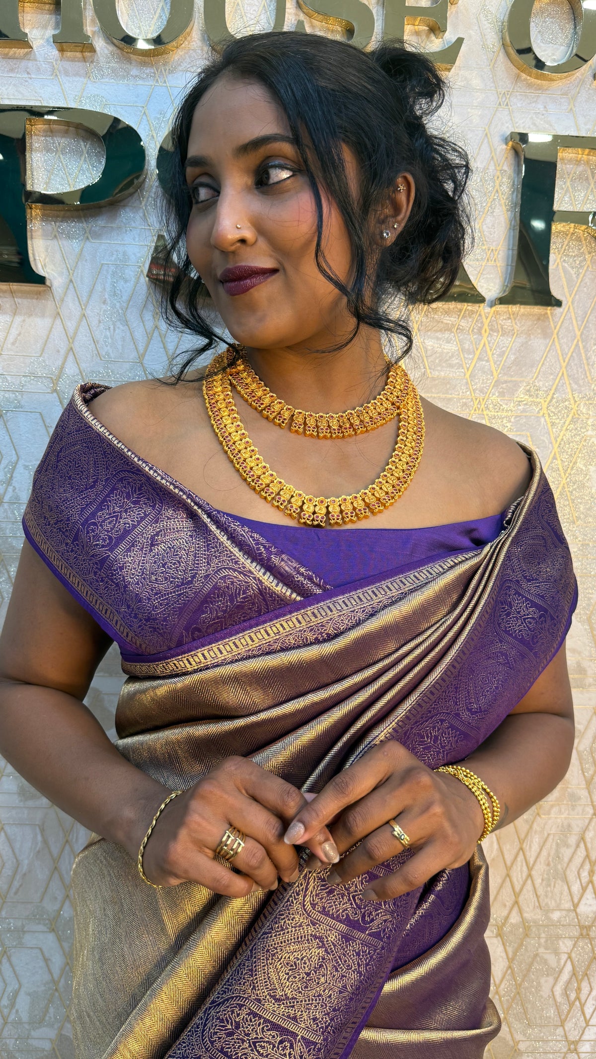 Gold n Purple Soft Tissue Saree 11