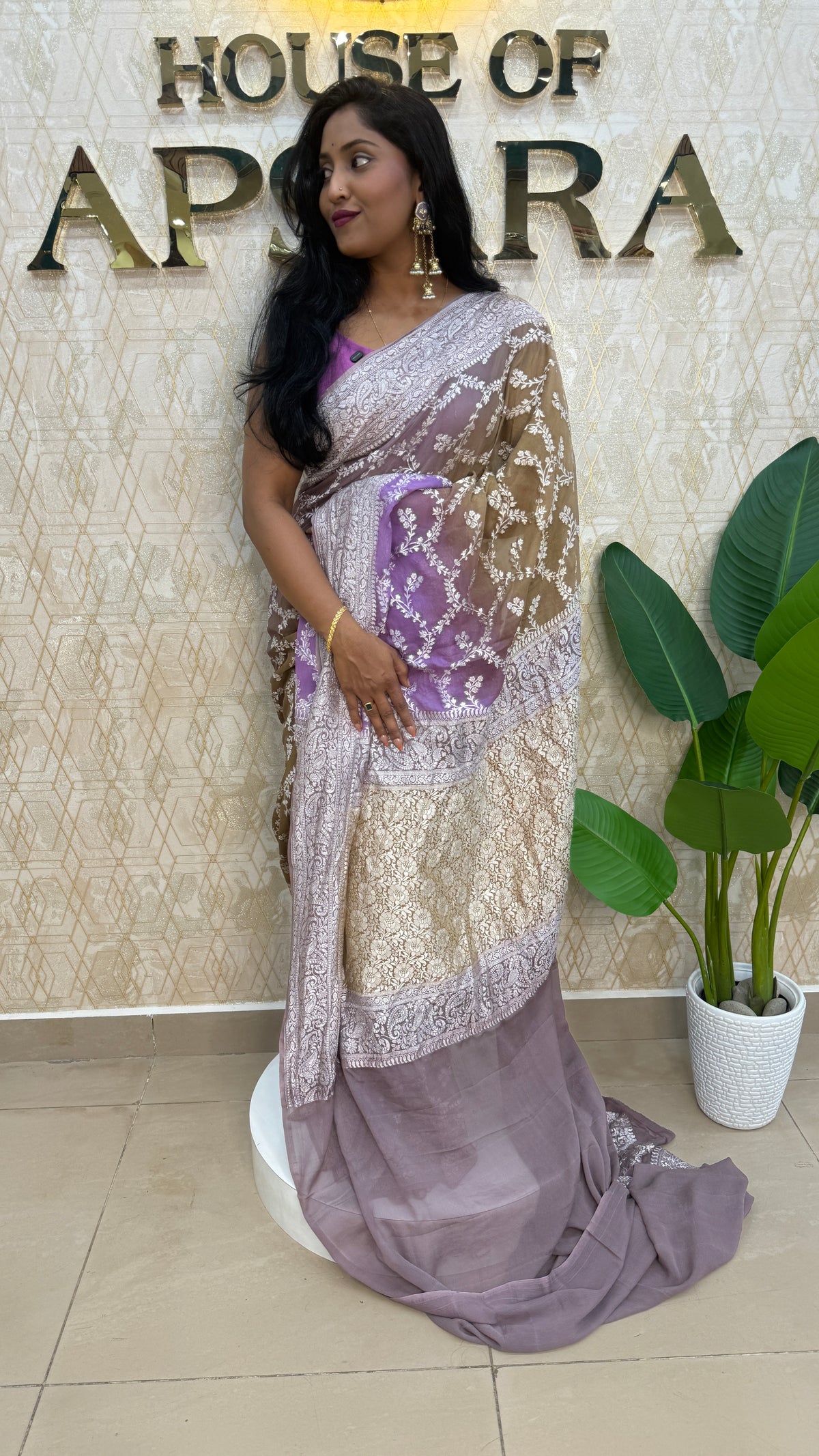 Grey n Purple Dual Shade Pure Khadi Rangkart Georgette Saree 04