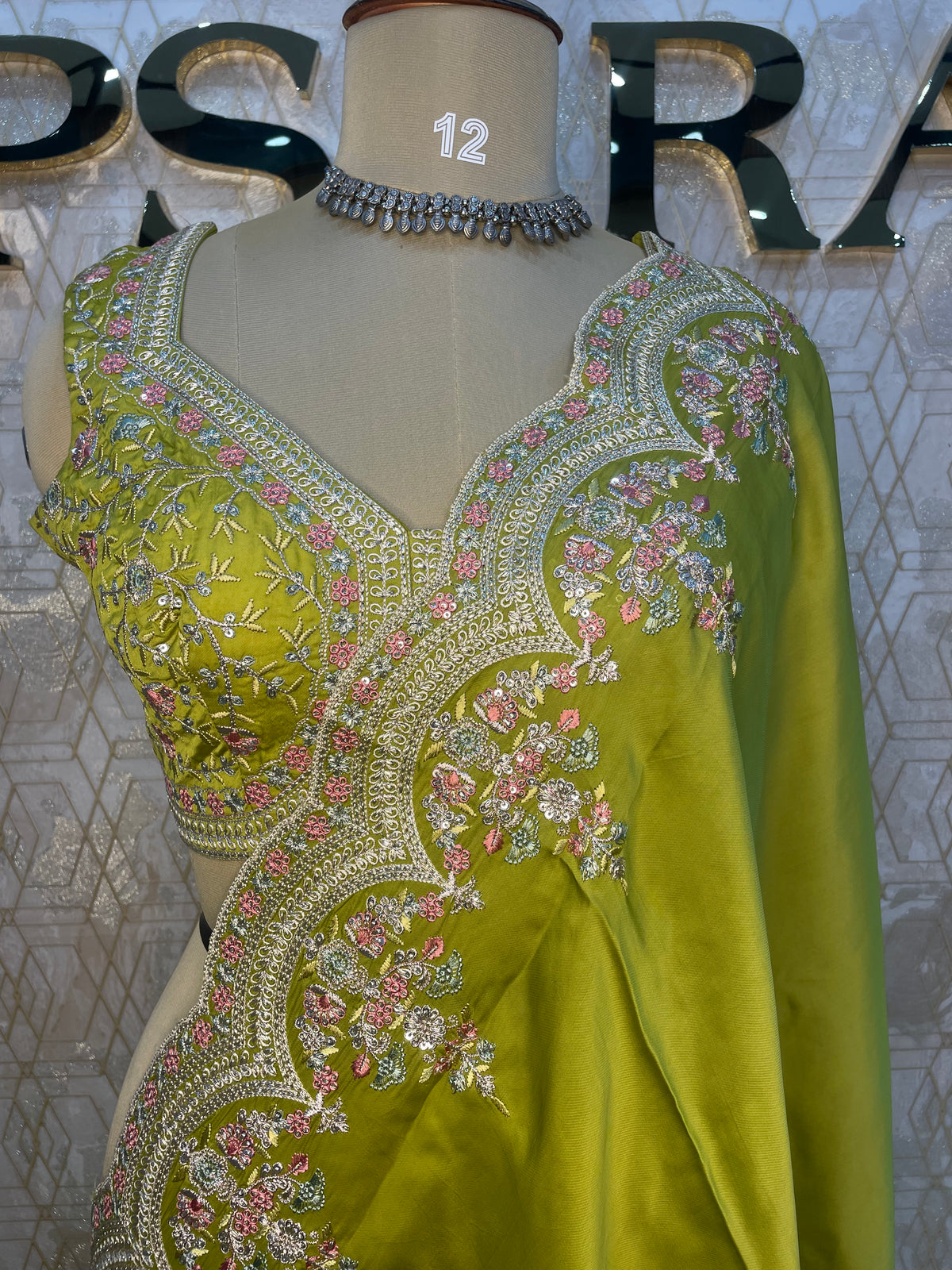 Green Handwork Stitched Blouse Designer Party Saree 55