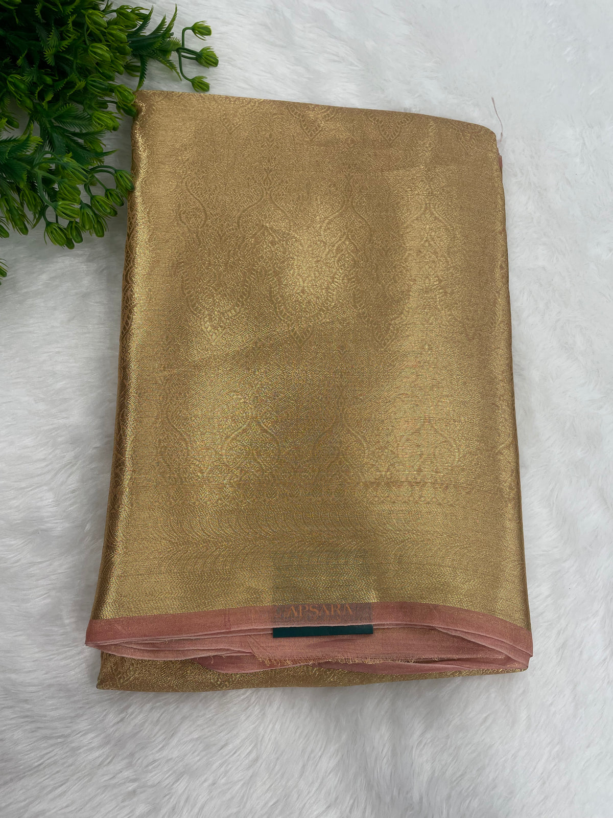 Gold n Peach Pure Tissue Brocade Saree 11