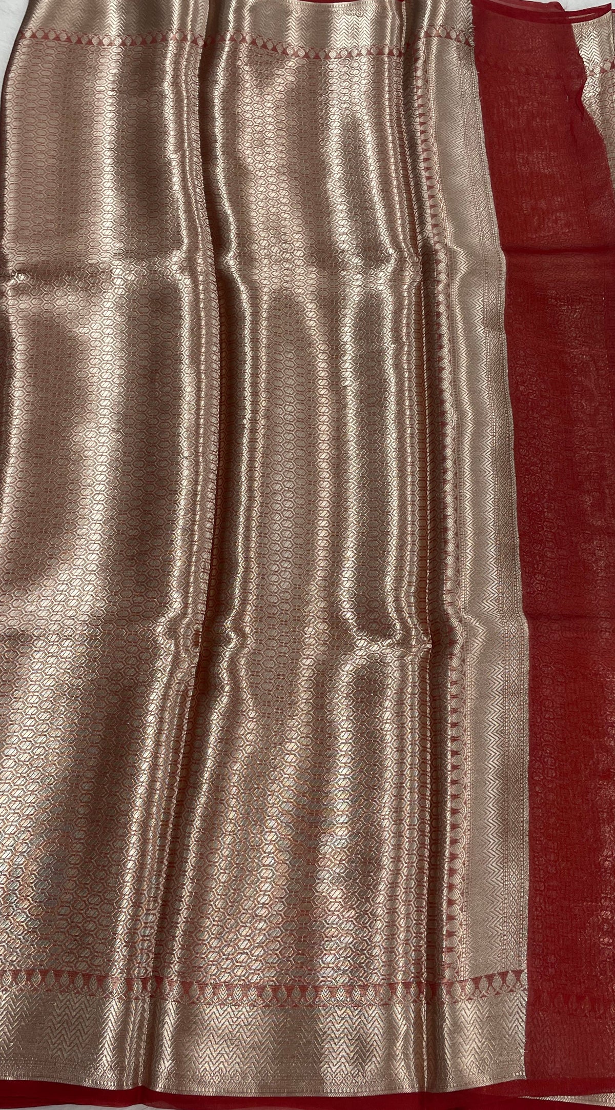 Silver n Red Pure Tissue Brocade Saree 11