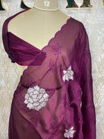 Wine Organza Aplique Embroidery Saree 29