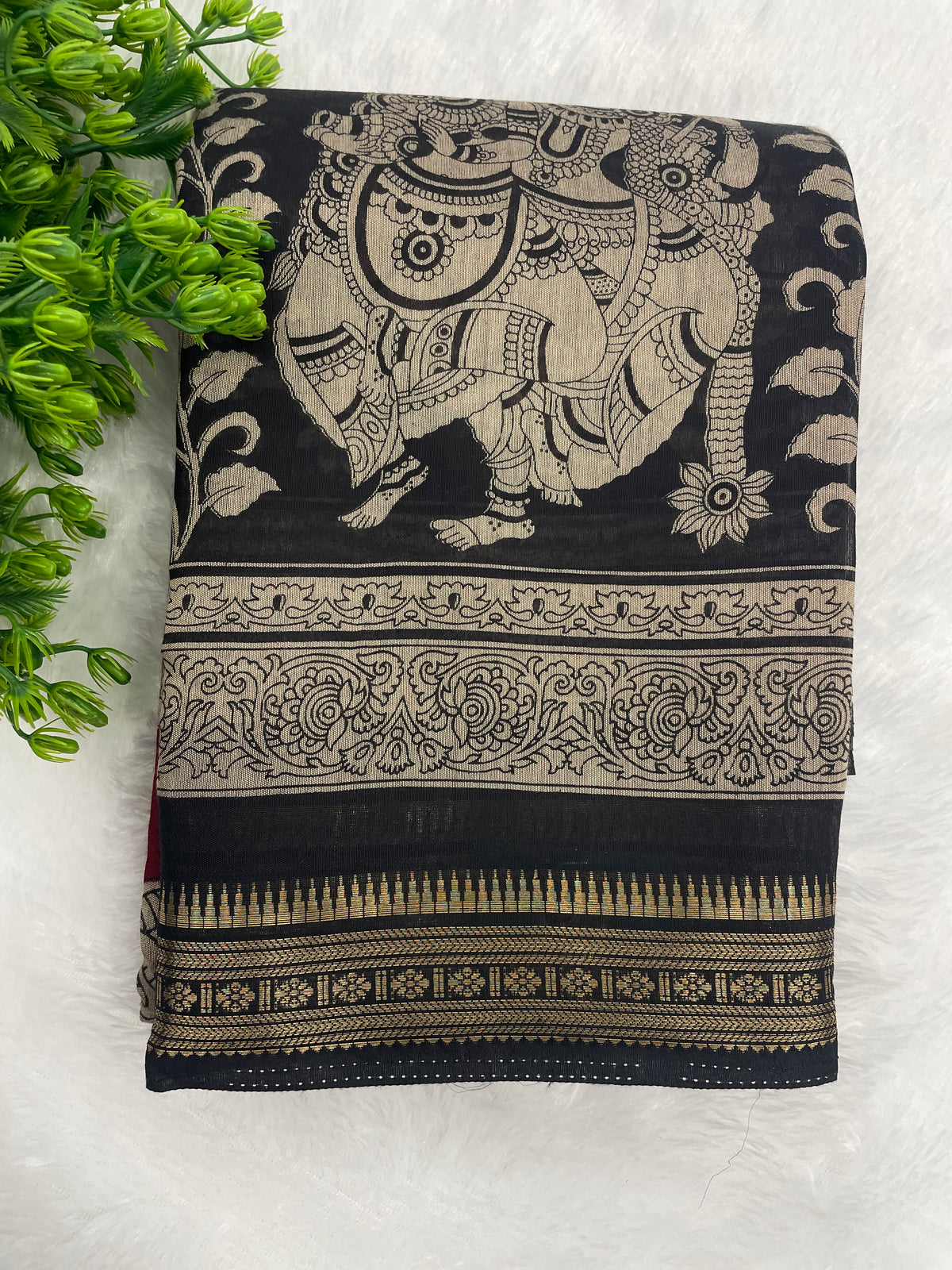 Black n Maroon Pure Mangalgiri Cotton Silk Saree 13