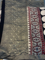 Cream n Red Dola Silk Ajrakh Print Saree 18