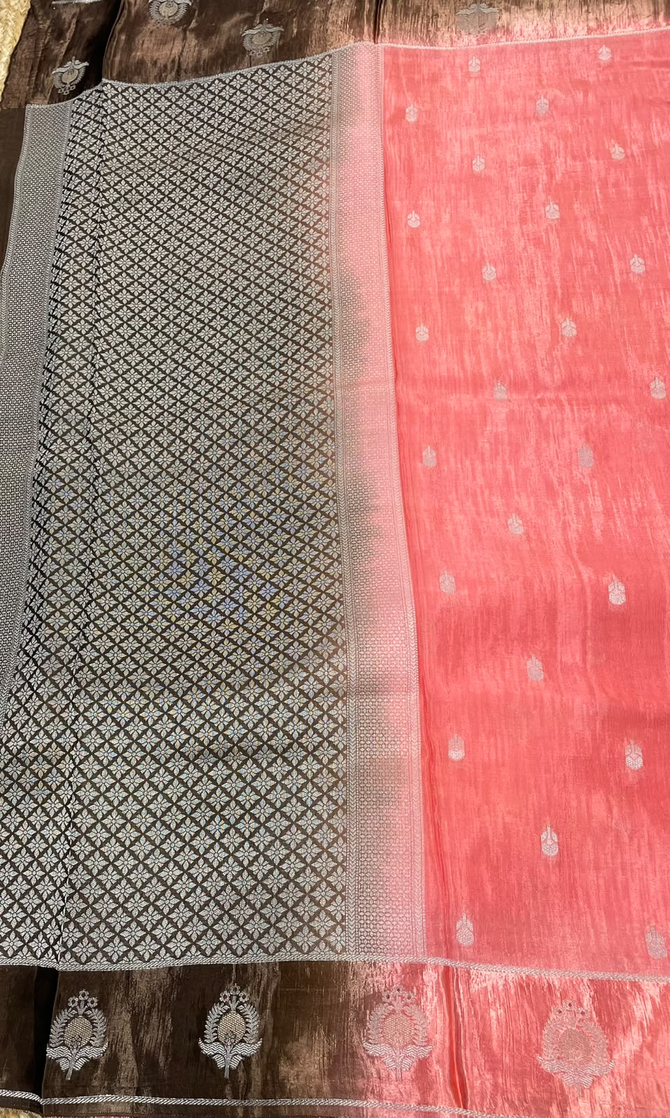 Peach n Brown Matka Silk with Satin Border Saree 14