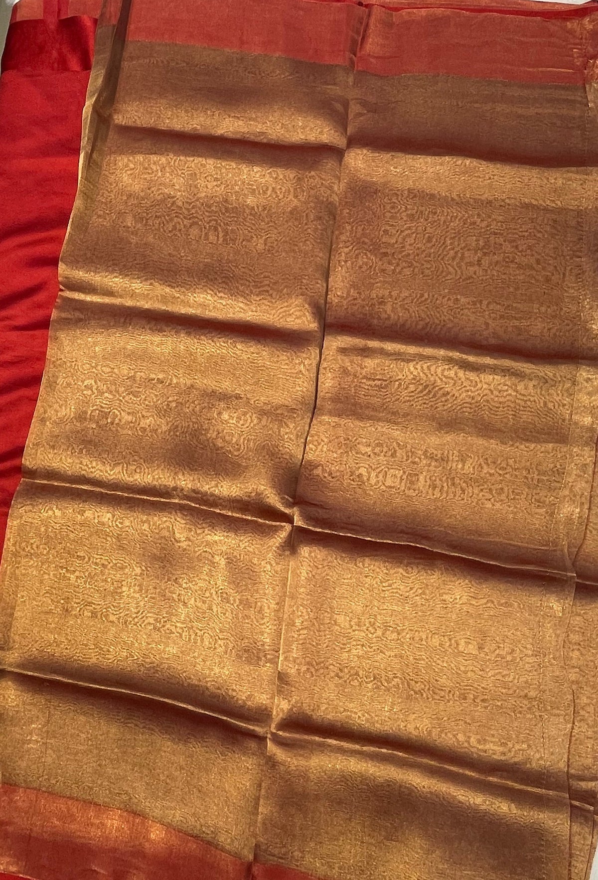 Gold n Red Pure Tissue Organza Saree 11