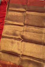 Gold n Red Pure Tissue Organza Saree 11