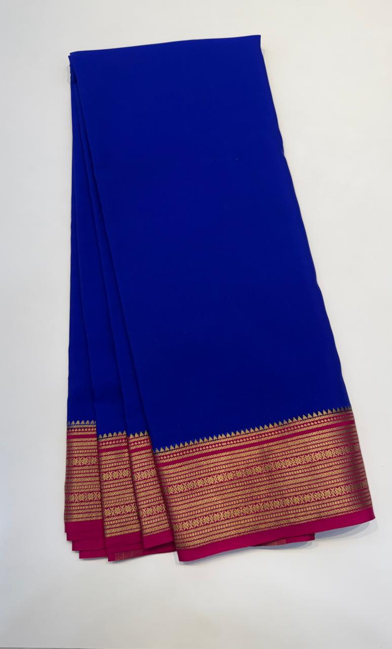 Royal Blue Pure Mysore Silk Crepe Saree 01
