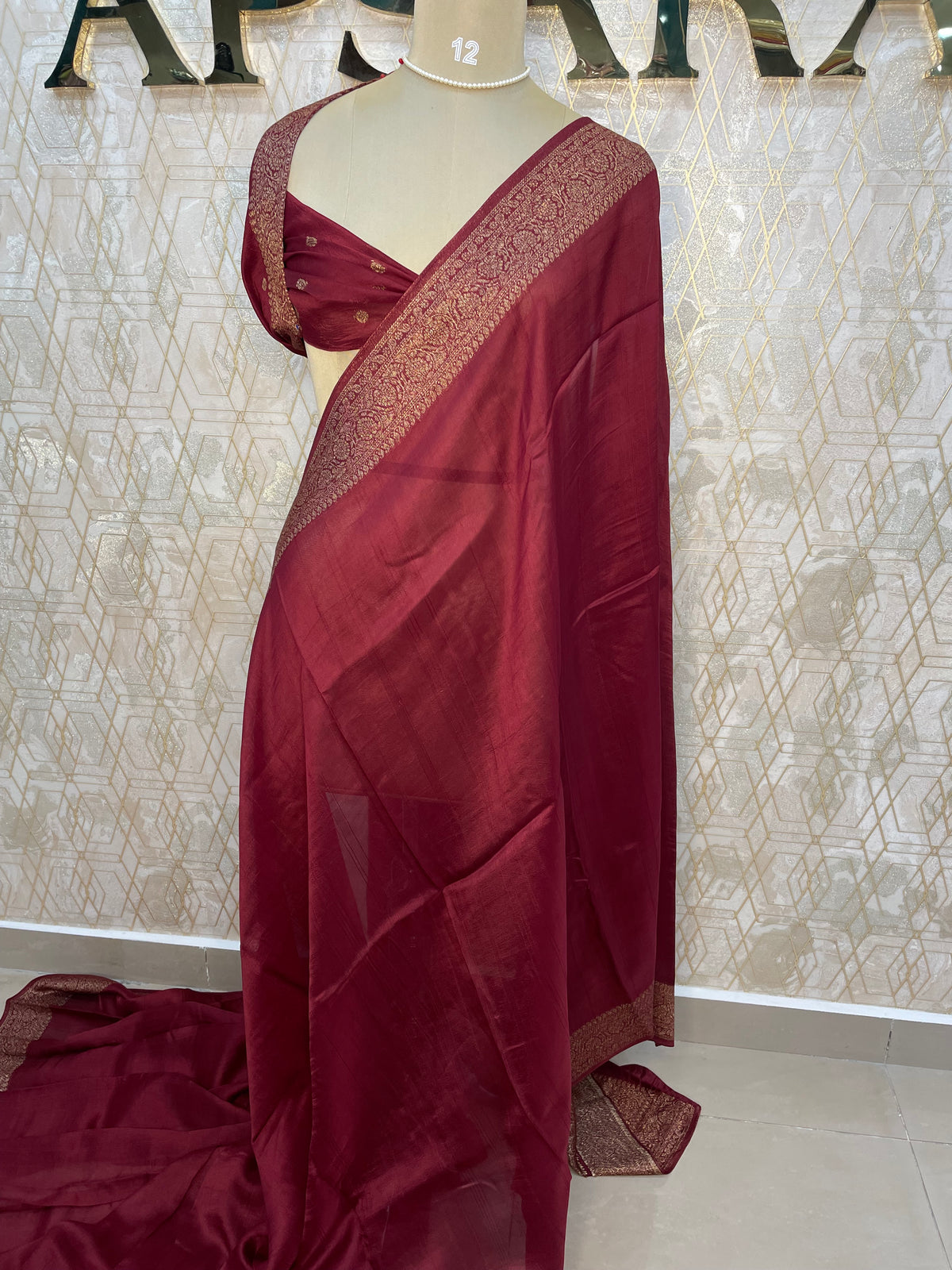 Maroon Tussur Self Saree 36